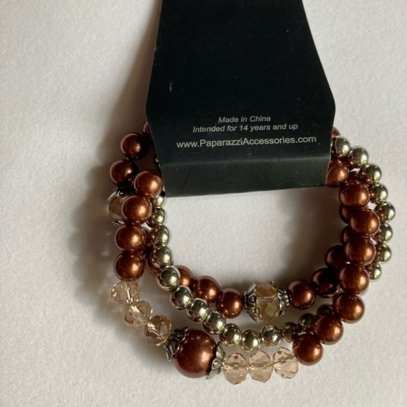 NWT Brown Metallic and Gold Beaded Stretch Bracelets - Picture 3 of 9